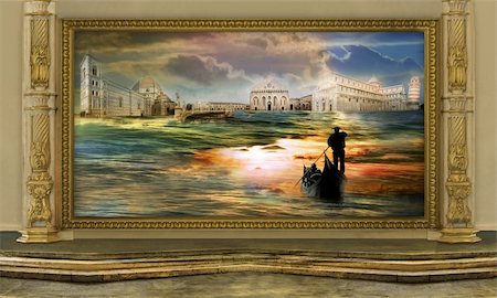 stormy sea boat - Painting in the museum of surrealism Foto de stock - Super Valor sin royalties y Suscripción, Código: 400-04687779