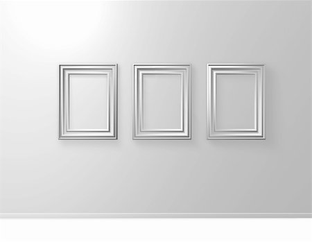 painting exhibition - three blank picture frames on white wall - 3d illustration Stock Photo - Budget Royalty-Free & Subscription, Code: 400-04687947