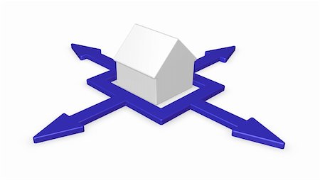 house and arrows in four directions - 3d illustration Stock Photo - Budget Royalty-Free & Subscription, Code: 400-04687941