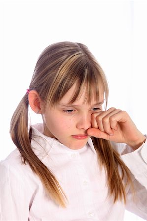 simsearch:400-07681479,k - Blond, young girl crying. It can be seen tears - on a white background Stock Photo - Budget Royalty-Free & Subscription, Code: 400-04688409
