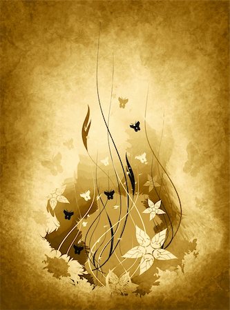 simsearch:400-04813900,k - Grunge old floral background with flowers and butterfly Stock Photo - Budget Royalty-Free & Subscription, Code: 400-04688534