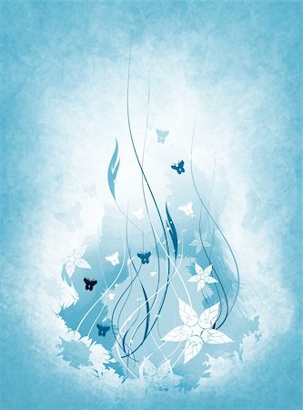 simsearch:400-04813900,k - Grunge blue and white floral background with butterfly Stock Photo - Budget Royalty-Free & Subscription, Code: 400-04688533