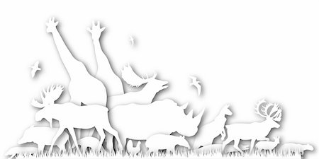 rhinocéros blanc - Foreground illustration of various white cutout animals Photographie de stock - Aubaine LD & Abonnement, Code: 400-04688719