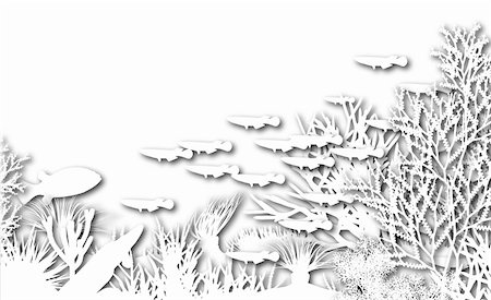 simsearch:700-00553984,k - Illustration of white cutout coral and fish silhouettes Photographie de stock - Aubaine LD & Abonnement, Code: 400-04688936
