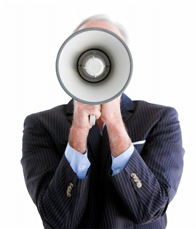 simsearch:400-04126489,k - Senior businessman using a megaphone against a white background Stock Photo - Budget Royalty-Free & Subscription, Code: 400-04689166