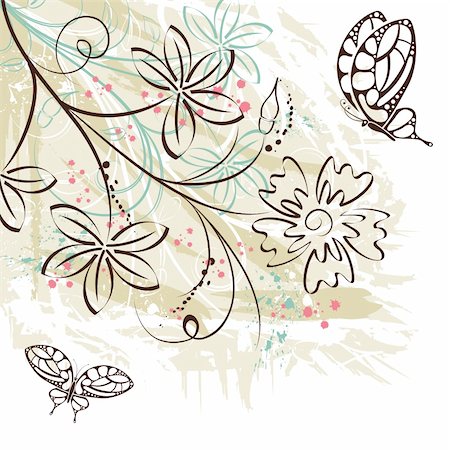 simsearch:400-04687812,k - Grunge paint flower background with butterfly, element for design, vector illustration Foto de stock - Super Valor sin royalties y Suscripción, Código: 400-04689212