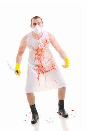 rubber hand gloves - Young man with big knife over white Stock Photo - Budget Royalty-Free & Subscription, Code: 400-04689278