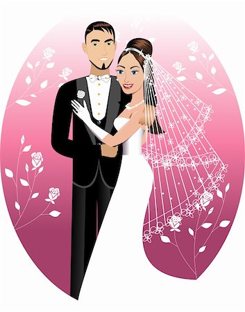 simsearch:400-05052227,k - Vector Illustration. A beautiful bride and groom on their wedding day. Wedding Couple. I have other variations of wedding brides, bridesmaids and couples. Photographie de stock - Aubaine LD & Abonnement, Code: 400-04689415