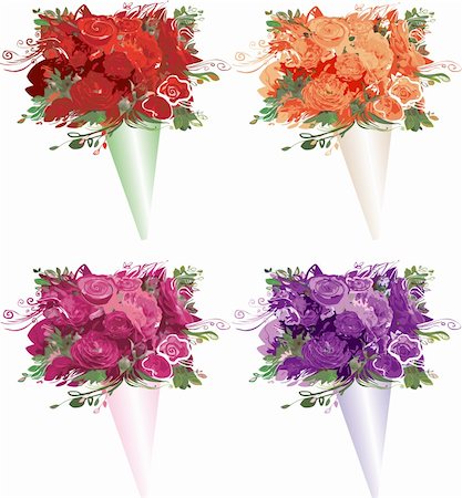 simsearch:400-06419466,k - Vector Illustration of 4 bouquets of roses. Stockbilder - Microstock & Abonnement, Bildnummer: 400-04689410