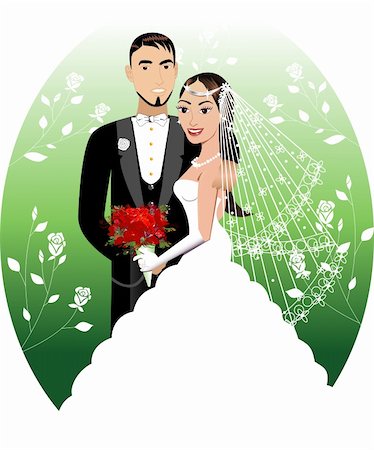 Vector Illustration. A beautiful bride and groom on their wedding day. Wedding Couple 1. Foto de stock - Super Valor sin royalties y Suscripción, Código: 400-04689411