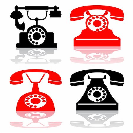 simsearch:400-04106245,k - Collection of antique black desk phone silhouettes for your design. Full scalable vector graphic included Eps v8 and 300 dpi JPG. Stock Photo - Budget Royalty-Free & Subscription, Code: 400-04689479