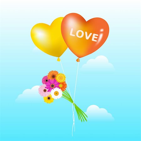 Two Heart Shape Balloons With Bunch Of Colorful Daisies Stock Photo - Budget Royalty-Free & Subscription, Code: 400-04689886