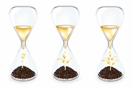Glass clocks With Golden sprouts, coins and Golden drops, Isolated On White Stock Photo - Budget Royalty-Free & Subscription, Code: 400-04689945