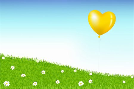 Heart Shape Balloon Like As Sun Above Grass Hill With White Daisies Stock Photo - Budget Royalty-Free & Subscription, Code: 400-04689976