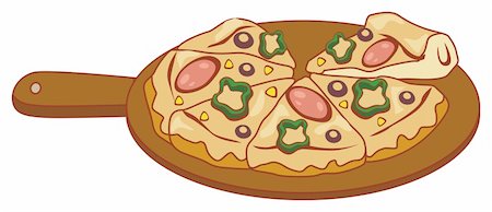 simsearch:640-03259668,k - illustration drawing of very delicious pizza redy to eat Fotografie stock - Microstock e Abbonamento, Codice: 400-04680688