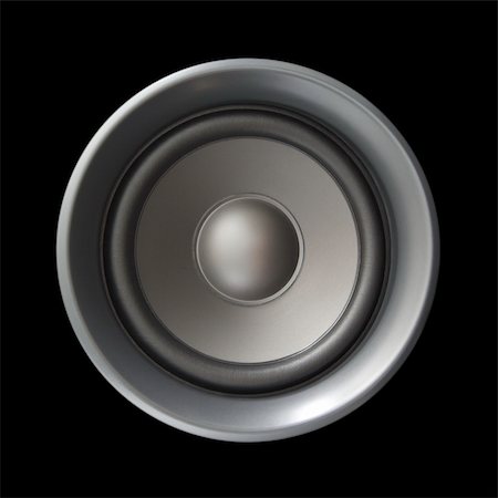 simsearch:400-03961646,k - A large silver bass speaker isolated on black. Photographie de stock - Aubaine LD & Abonnement, Code: 400-04680804