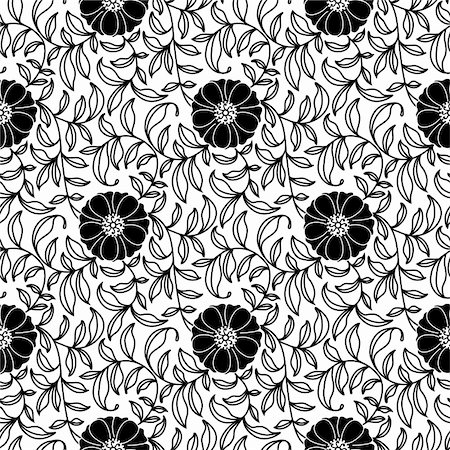 A hand-drawn seamless pattern of flowers and leaves.  Each color can be easily edited. Stock Photo - Budget Royalty-Free & Subscription, Code: 400-04680860