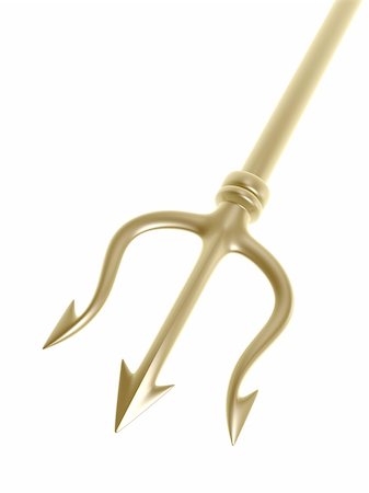 golden trident of Poseidon isolated on white background Stockbilder - Microstock & Abonnement, Bildnummer: 400-04680940