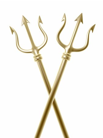 golden tridents of Poseidon crossing  isolated on white background Stockbilder - Microstock & Abonnement, Bildnummer: 400-04680941