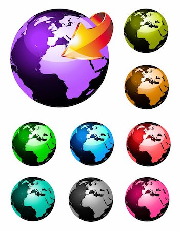 simsearch:400-04911859,k - Set of Rainbow Colours 3D Glossy earth sphere Foto de stock - Super Valor sin royalties y Suscripción, Código: 400-04681091