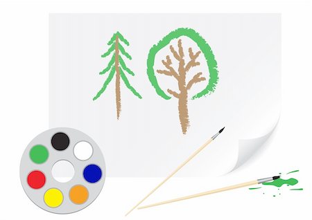 pencil painting pictures images kids - Children's drawing a brush tree on a paper Foto de stock - Super Valor sin royalties y Suscripción, Código: 400-04682061