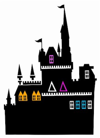 drawing of cartoon castle silhouette in a white background Foto de stock - Super Valor sin royalties y Suscripción, Código: 400-04682128