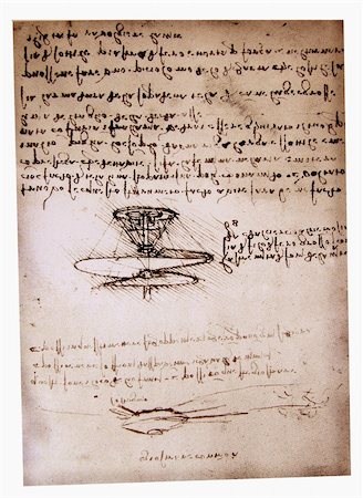 Leonardo's Da Vinci engineering drawing  from 1503 on textured background. Stockbilder - Microstock & Abonnement, Bildnummer: 400-04682346