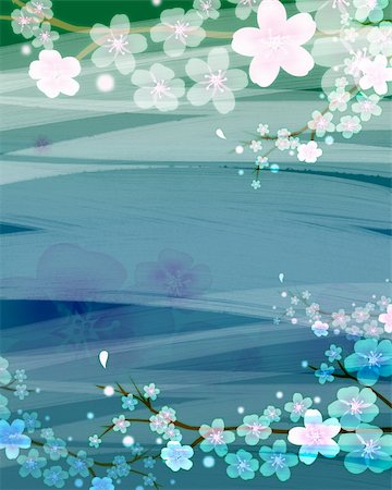 A bright cherry flower in blue background Foto de stock - Super Valor sin royalties y Suscripción, Código: 400-04683626