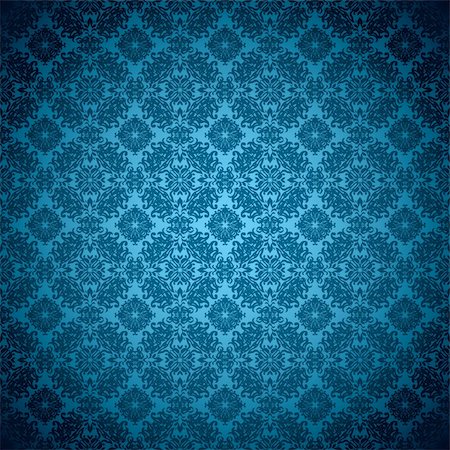 simsearch:400-04692030,k - Blue wallpaper pattern seamless design with floral elements Photographie de stock - Aubaine LD & Abonnement, Code: 400-04694001