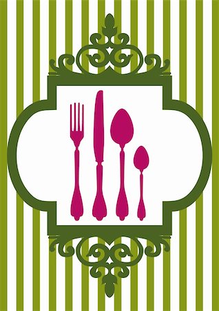 simsearch:400-04393497,k - Dinner design with fork, spoon, knife and ornaments. Full scalable vector graphic included Eps v8 and 300 dpi JPG. Stock Photo - Budget Royalty-Free & Subscription, Code: 400-04694016