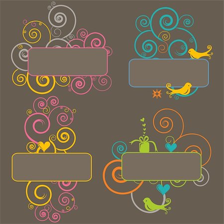 simsearch:400-04320201,k - 4 retro design elements with cute birds. Put your text in the frames. Stock Photo - Budget Royalty-Free & Subscription, Code: 400-04694010