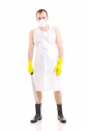 rubber hand gloves - Young man with big knife over white Stock Photo - Budget Royalty-Free & Subscription, Code: 400-04694682