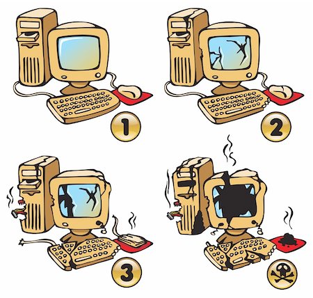 Set of four phases of computer's burning, cartoon, vector illustration Stock Photo - Budget Royalty-Free & Subscription, Code: 400-04694892