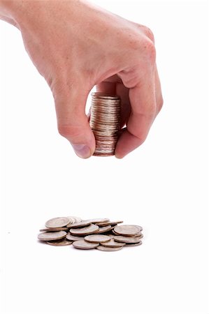 man hands with money and some cents on flor, isolated Stock Photo - Budget Royalty-Free & Subscription, Code: 400-04694935