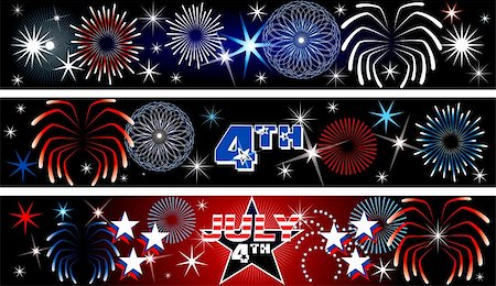 red colour background with white fireworks - Vector Illustration for the 4th of July Independence Day Banners Background. Set of 3. Stock Photo - Budget Royalty-Free & Subscription, Code: 400-04695037