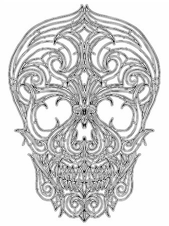 simsearch:400-04824832,k - Line art skull illustration Foto de stock - Royalty-Free Super Valor e Assinatura, Número: 400-04695213