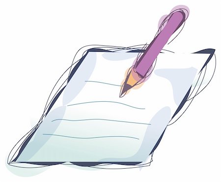 illustration drawing of paper and purple pen Stock Photo - Budget Royalty-Free & Subscription, Code: 400-04696115