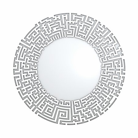 White radial maze without solution.  Three-dimensional,  isolated on white Stock Photo - Budget Royalty-Free & Subscription, Code: 400-04696204