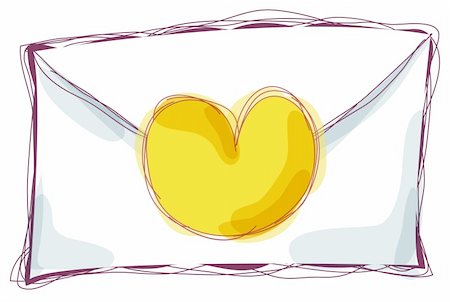 simsearch:400-04179114,k - illustration drawing of envelopes with yellow heart in a white background Fotografie stock - Microstock e Abbonamento, Codice: 400-04696307