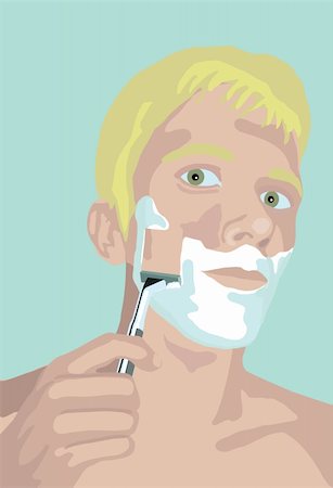 A young man shaving his face with a safety razor Photographie de stock - Aubaine LD & Abonnement, Code: 400-04696611