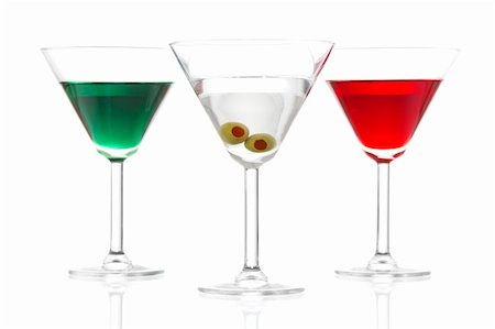 simsearch:700-00651737,k - Stock image of Martinis over white background, includes, appletini, red apple martini  and dry martini, colors based on the flags from Mexico, Ireland, and Italy. Stock Photo - Budget Royalty-Free & Subscription, Code: 400-04696978