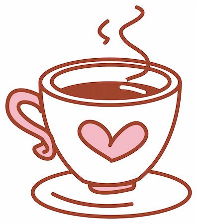 illustration drawing  of coffee cup with pink heart Foto de stock - Super Valor sin royalties y Suscripción, Código: 400-04697471