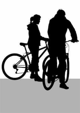 extreme bicycle vector - Vector drawing silhouette of a cyclist boy and girl. Silhouette on white background Stock Photo - Budget Royalty-Free & Subscription, Code: 400-04697767