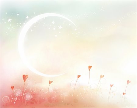 a beautiful drawing of moon ,stars and hearts Stock Photo - Budget Royalty-Free & Subscription, Code: 400-04697850