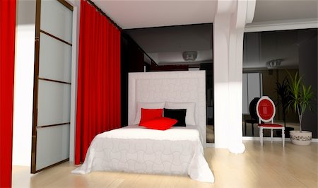 simsearch:400-08155802,k - Bedroom in modern style 3d rendering Foto de stock - Super Valor sin royalties y Suscripción, Código: 400-04697922
