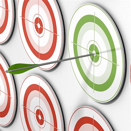 one green target and an arrow hitting the center and many red targets Stock Photo - Budget Royalty-Free & Subscription, Code: 400-04697945