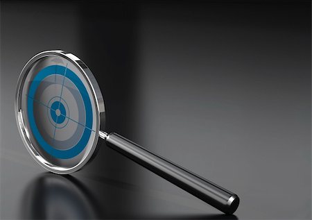 magnifying glass  with a target in it, over a black background with reflection Stock Photo - Budget Royalty-Free & Subscription, Code: 400-04697941