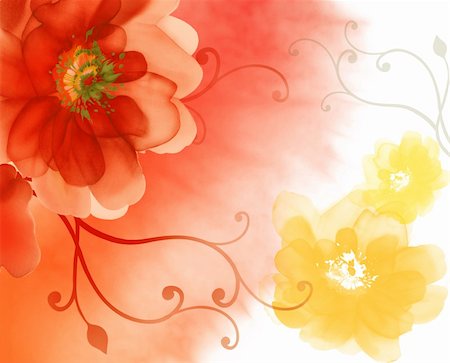 simsearch:400-05234543,k - watercolour painting of red and yellow flower in an orange background Stock Photo - Budget Royalty-Free & Subscription, Code: 400-04697990