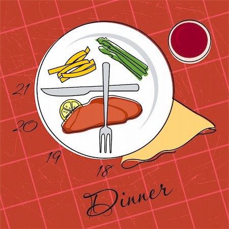 simsearch:640-02952163,k - Vector illustration of a plate with hours for dinner Foto de stock - Royalty-Free Super Valor e Assinatura, Número: 400-04698059