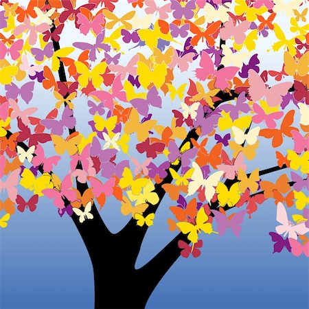 Editable vector illustration of a tree with butterfly leaves Stock Photo - Budget Royalty-Free & Subscription, Code: 400-04698388